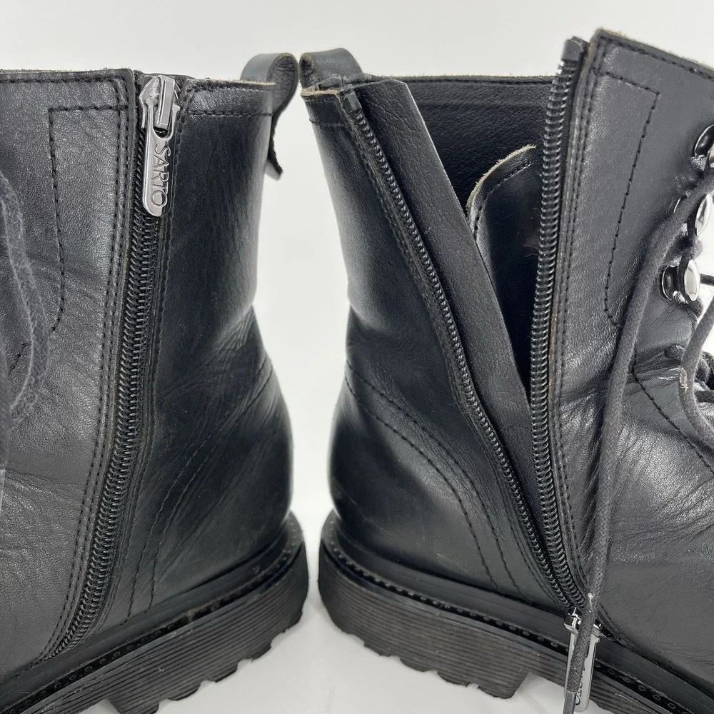 Franco Sarto Booties Ankle Boot Block Heel‎ Buckle Lace Zip Moto Black 8.5 Goth